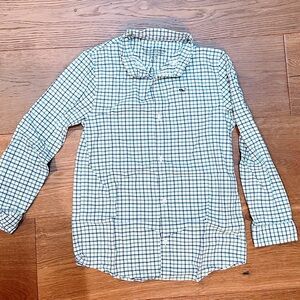 Vineyard Vines Boys Performance Cotton green and white checked plaid shirt